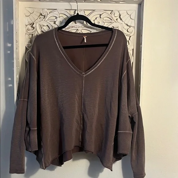 Free People Purple V-Neck Sweatshirt - Picture 1 of 7